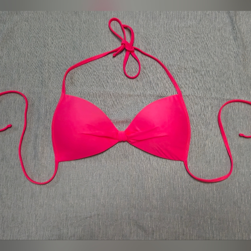 Women's S-M Hot Pink Neon String Bow Bikini Top - push up